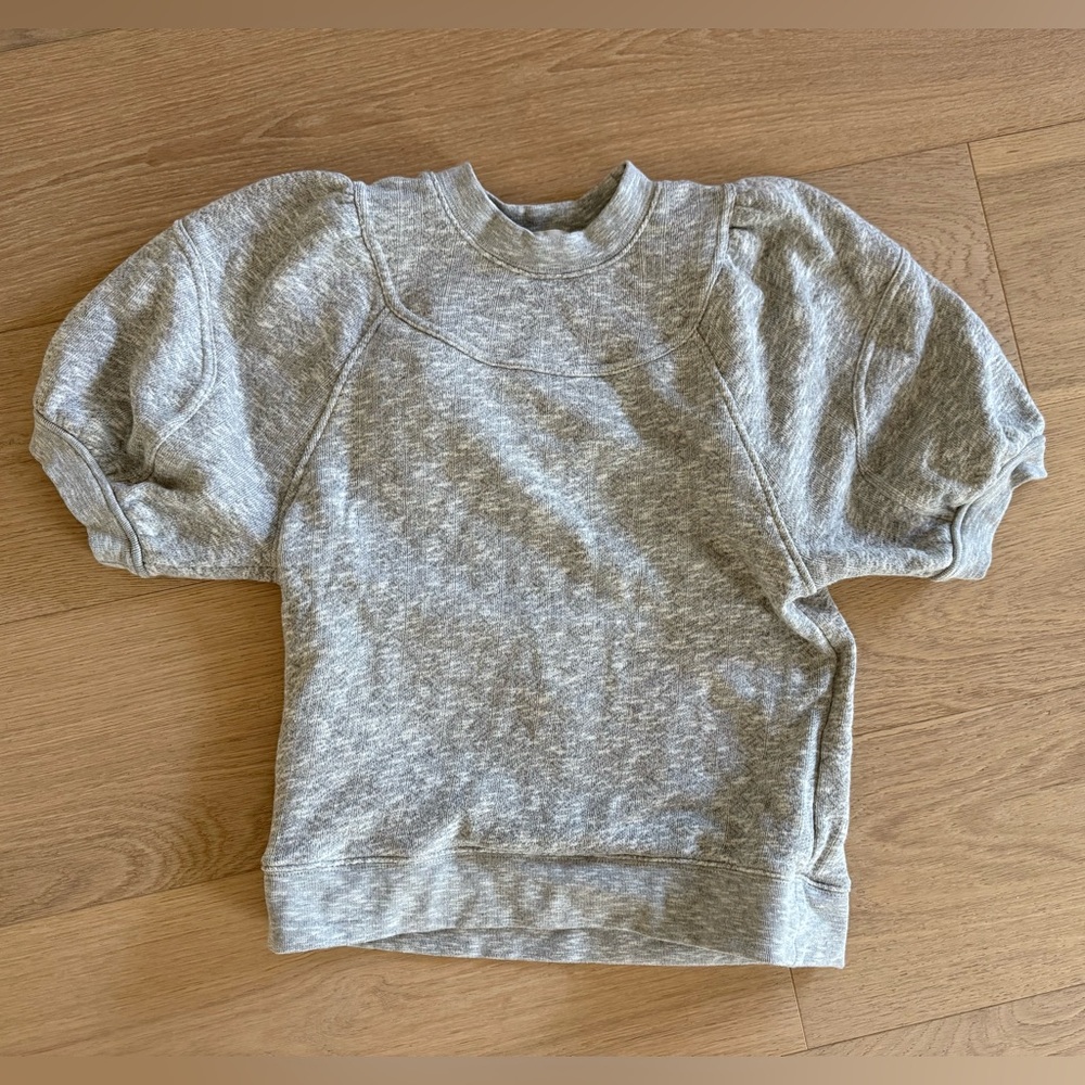 Size S - Ulla Johnson Heather Gray Puff Sleeve Crewneck short sleeve Sweatshirt